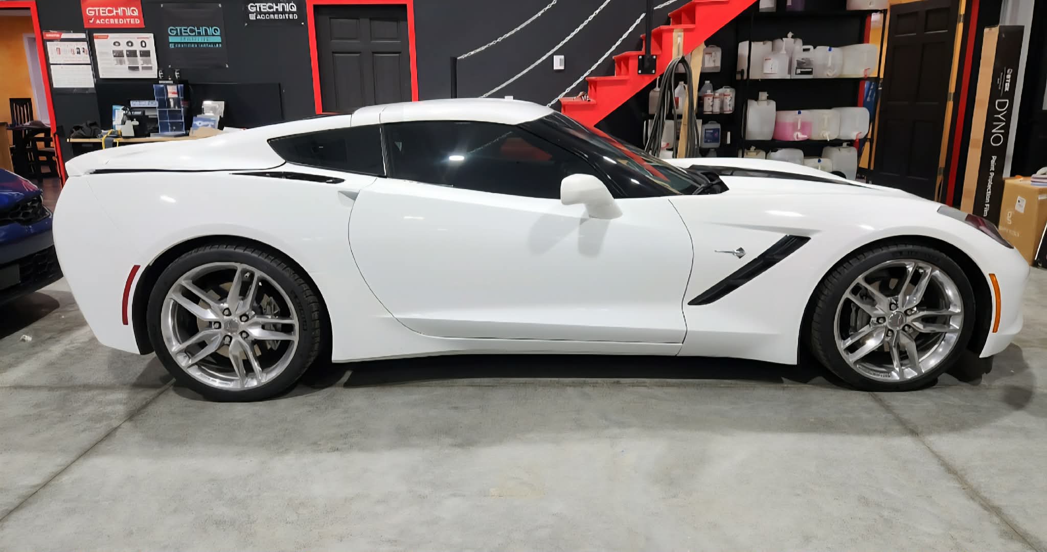 White Corvette C7 with paint protection film
